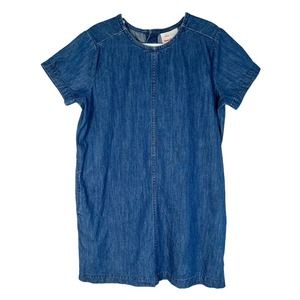 Hanna Andersson Girl's Chambray A-Line Dress Sz 6-7 120 Blue Back Buttons Cotton